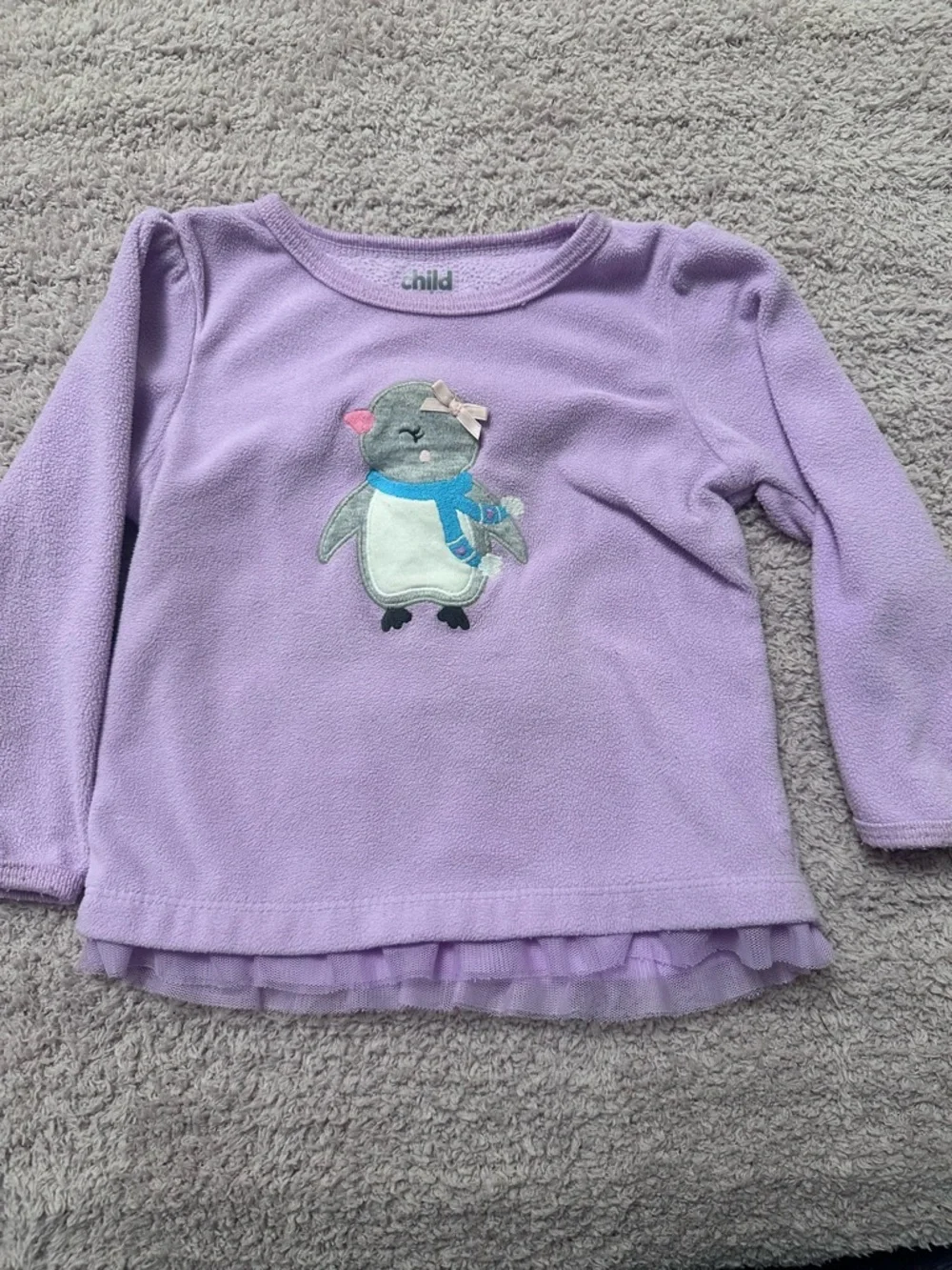Carter’s Penguin Fleece Top 18M Purple Ruffle Hem
